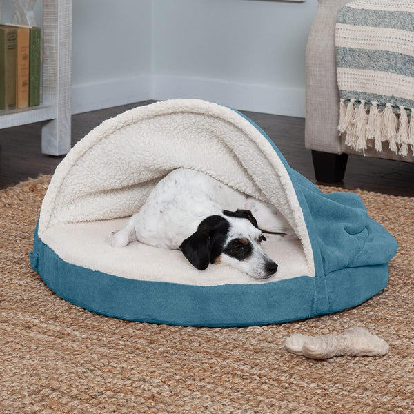 26" round Orthopedic Dog Bed for Medium/Small Dogs W/ Removable Washable Cover, for Dogs up to 30 Lbs - Sherpa & Suede Snuggery - Blue, 26-Inch