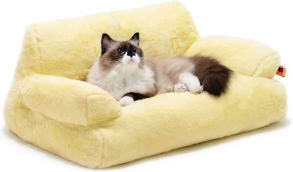 Dog Couch, Supportive Small Dog Bed for Puppy and Cats with Removable Washable Cover, Fluffy Cat Couch with Non-Slip Bottom (Camel, 26.0" L X 19.0" W X 13.0" Th)