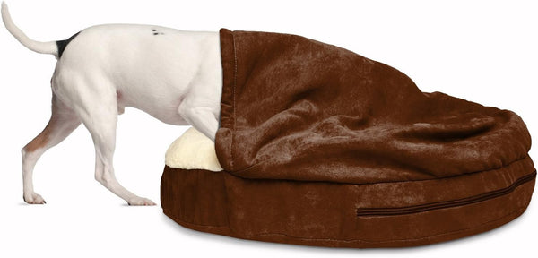 26" round Orthopedic Dog Bed for Medium/Small Dogs W/ Removable Washable Cover, for Dogs up to 30 Lbs - Sherpa & Suede Snuggery - Blue, 26-Inch