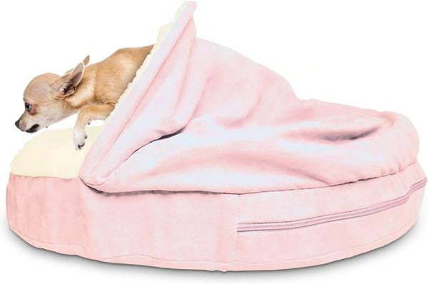 26" round Orthopedic Dog Bed for Medium/Small Dogs W/ Removable Washable Cover, for Dogs up to 30 Lbs - Sherpa & Suede Snuggery - Blue, 26-Inch