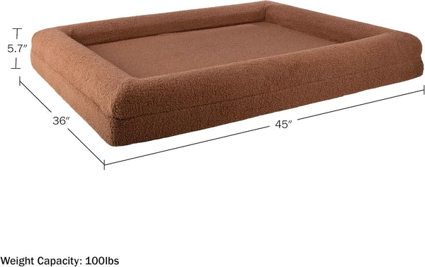 Orthopedic Pet Bed - 45In Large Dog Bed with Supportive Bolster, Nonslip Bottom, and Removable Washable Cover - Memory Foam Pet Beds for Large Dogs - Dog Products (Brown)