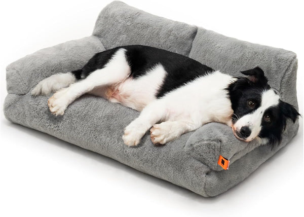 Dog Couch, Supportive Small Dog Bed for Puppy and Cats with Removable Washable Cover, Fluffy Cat Couch with Non-Slip Bottom (Camel, 26.0" L X 19.0" W X 13.0" Th)