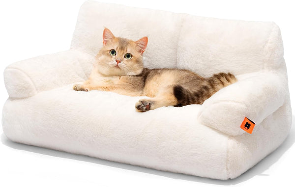 Dog Couch, Supportive Small Dog Bed for Puppy and Cats with Removable Washable Cover, Fluffy Cat Couch with Non-Slip Bottom (Camel, 26.0" L X 19.0" W X 13.0" Th)