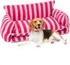 Dog Bed, Sofa Style Dog Couch for Pets, Plush Faux Sherpa, Machine Washable, Striped Pattern, Calming Comfort, Durable Construction, Easy to Clean, Grey/White, Medium