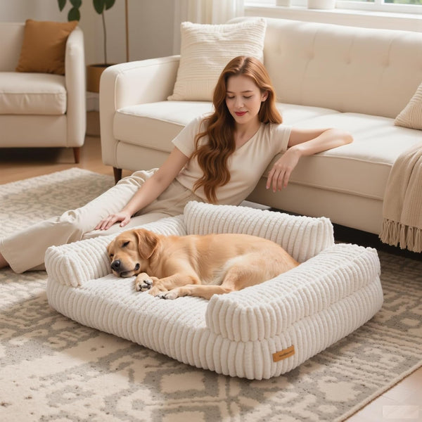 Cute Couch for Pets, Fluffy Pets Sofa with Soft Corduroy Fleece, Supportive Pet Sofa with Non-Slip Bottom, 40Inch, Cream