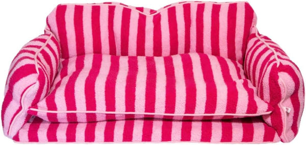 Dog Bed, Sofa Style Dog Couch for Pets, Plush Faux Sherpa, Machine Washable, Striped Pattern, Calming Comfort, Durable Construction, Easy to Clean, Grey/White, Medium