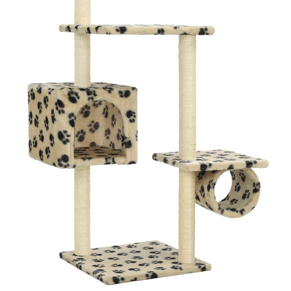 Cat Tree Beige with Paw Prints