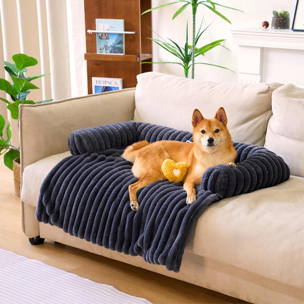 Luxurious Dog Couch Bed, Washable Calming Dog Couch Cover, Removable Couch Protector for Dogs, Waterproof Sofa Bed, Pet Bed Mats for Couch, Pet Couch Covers for Sofa(White, L)