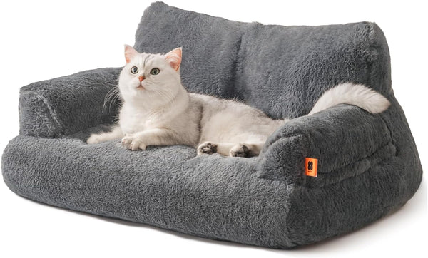 Dog Couch, Supportive Small Dog Bed for Puppy and Cats with Removable Washable Cover, Fluffy Cat Couch with Non-Slip Bottom (Camel, 26.0" L X 19.0" W X 13.0" Th)