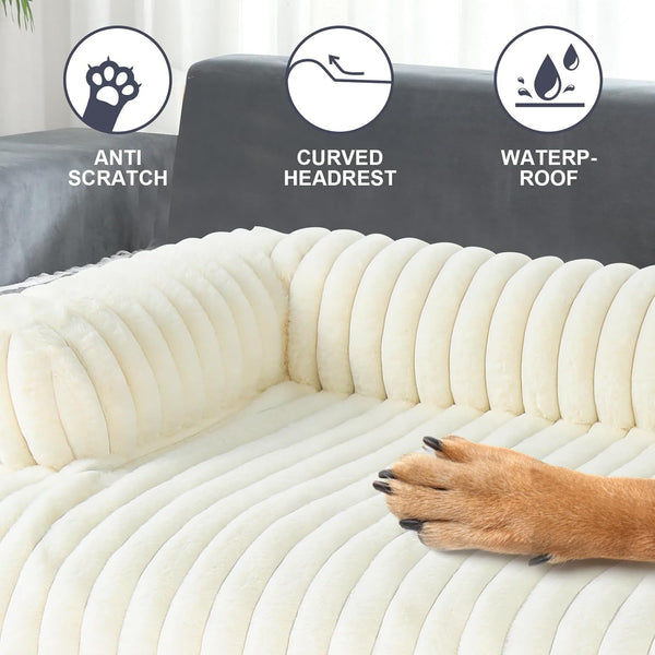Luxurious Dog Couch Bed, Washable Calming Dog Couch Cover, Removable Couch Protector for Dogs, Waterproof Sofa Bed, Pet Bed Mats for Couch, Pet Couch Covers for Sofa(White, L)