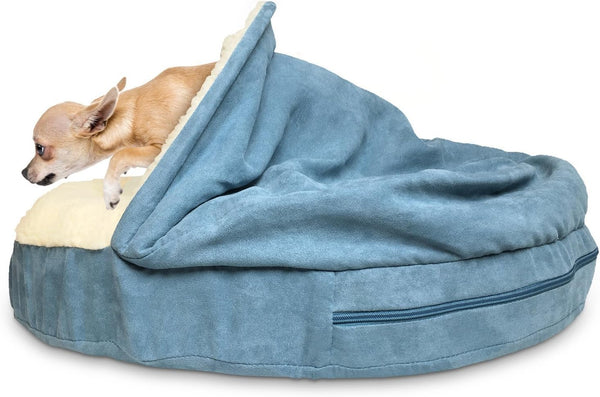 26" round Orthopedic Dog Bed for Medium/Small Dogs W/ Removable Washable Cover, for Dogs up to 30 Lbs - Sherpa & Suede Snuggery - Blue, 26-Inch