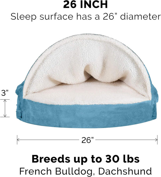 26" round Orthopedic Dog Bed for Medium/Small Dogs W/ Removable Washable Cover, for Dogs up to 30 Lbs - Sherpa & Suede Snuggery - Blue, 26-Inch