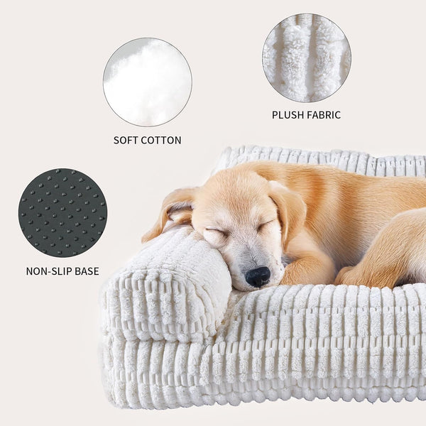 Cute Couch for Pets, Fluffy Pets Sofa with Soft Corduroy Fleece, Supportive Pet Sofa with Non-Slip Bottom, 40Inch, Cream