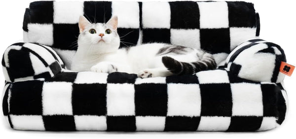 Dog Couch, Supportive Small Dog Bed for Puppy and Cats with Removable Washable Cover, Fluffy Cat Couch with Non-Slip Bottom (Camel, 26.0" L X 19.0" W X 13.0" Th)