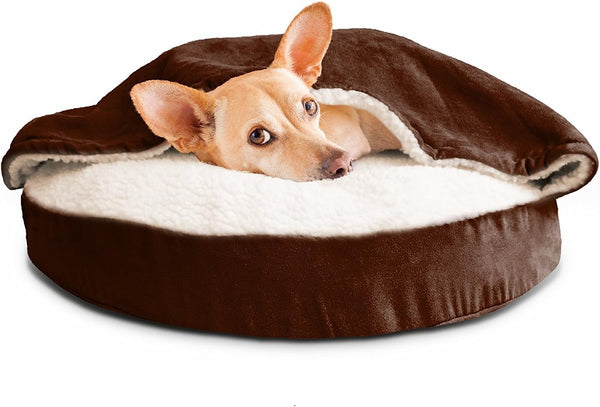26" round Orthopedic Dog Bed for Medium/Small Dogs W/ Removable Washable Cover, for Dogs up to 30 Lbs - Sherpa & Suede Snuggery - Blue, 26-Inch