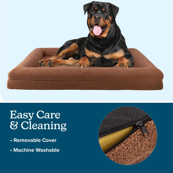 Orthopedic Pet Bed - 45In Large Dog Bed with Supportive Bolster, Nonslip Bottom, and Removable Washable Cover - Memory Foam Pet Beds for Large Dogs - Dog Products (Brown)