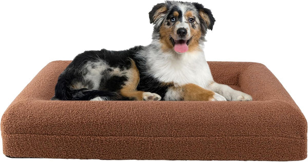 Orthopedic Pet Bed - 45In Large Dog Bed with Supportive Bolster, Nonslip Bottom, and Removable Washable Cover - Memory Foam Pet Beds for Large Dogs - Dog Products (Brown)