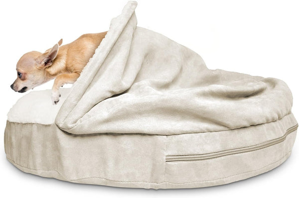 26" round Orthopedic Dog Bed for Medium/Small Dogs W/ Removable Washable Cover, for Dogs up to 30 Lbs - Sherpa & Suede Snuggery - Blue, 26-Inch