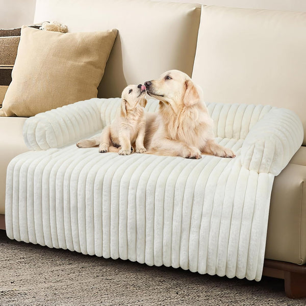 Luxurious Dog Couch Bed, Washable Calming Dog Couch Cover, Removable Couch Protector for Dogs, Waterproof Sofa Bed, Pet Bed Mats for Couch, Pet Couch Covers for Sofa(White, L)