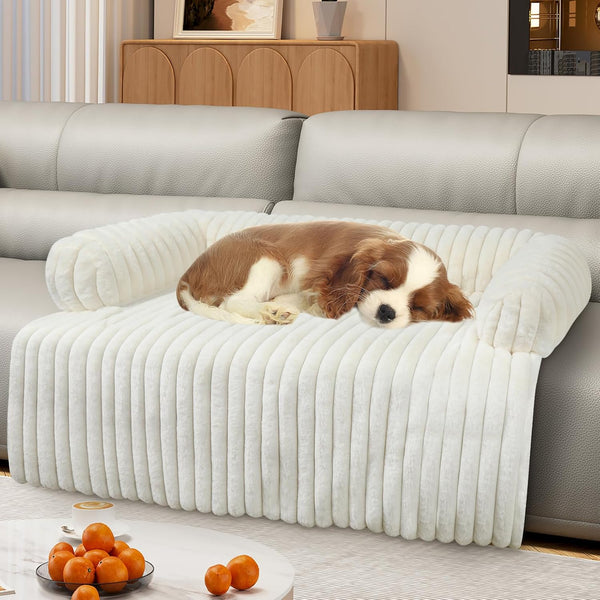 Luxurious Dog Couch Bed, Washable Calming Dog Couch Cover, Removable Couch Protector for Dogs, Waterproof Sofa Bed, Pet Bed Mats for Couch, Pet Couch Covers for Sofa(White, L)