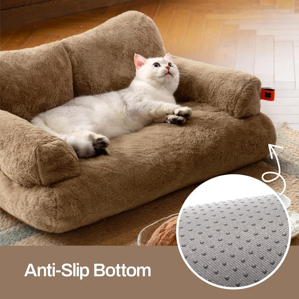 Dog Couch, Supportive Small Dog Bed for Puppy and Cats with Removable Washable Cover, Fluffy Cat Couch with Non-Slip Bottom (Camel, 26.0" L X 19.0" W X 13.0" Th)