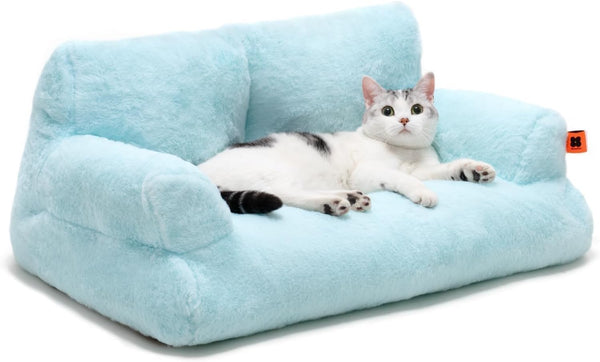 Dog Couch, Supportive Small Dog Bed for Puppy and Cats with Removable Washable Cover, Fluffy Cat Couch with Non-Slip Bottom (Camel, 26.0" L X 19.0" W X 13.0" Th)
