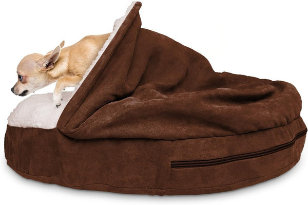26" round Orthopedic Dog Bed for Medium/Small Dogs W/ Removable Washable Cover, for Dogs up to 30 Lbs - Sherpa & Suede Snuggery - Blue, 26-Inch