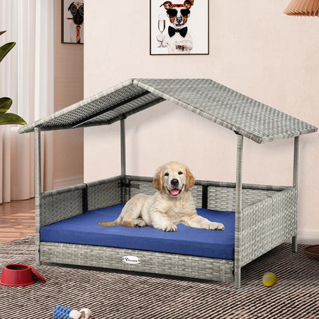 Tucker Murphy Rattan Raised Rattan Dog Sofa with Cushion
