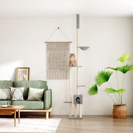 Cat Tree Light Grey Engineered Wood, Plush, Sisal