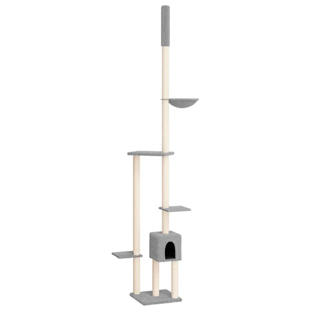Cat Tree Light Grey Engineered Wood, Plush, Sisal