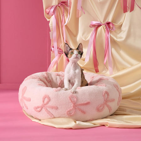 Donut Cat Beds for Indoor Cats - round Small Dog Bed Calming Pet Beds, Cute Modern Beds with Jacquard Shaggy Plush & anti Slip Bottom, 20 Inch, Pink Taffy