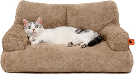 Dog Couch, Supportive Small Dog Bed for Puppy and Cats with Removable Washable Cover, Fluffy Cat Couch with Non-Slip Bottom (Camel, 26.0
